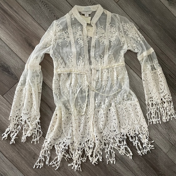 Boston Proper Embroidered Natural Lace Tunic - Picture 1 of 10